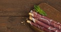 Parma ham on grissini bread sticks Royalty Free Stock Photo