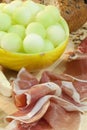 Parma Ham, Melon, Bread and Cheese Royalty Free Stock Photo