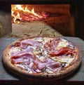 Parma ham pizza baked in the wood oven food