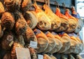 Parma hams sold in shops. Royalty Free Stock Photo