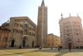 PARMA, ITALY - FEBRUARY 22, 2020: Piazza Duomo with the Cathedral and Baptistery in Parma City, Italian Capital of Culture 2020 Royalty Free Stock Photo