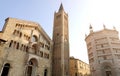 Parma, Italy - Piazza Duomo square with the Cathedral with Bell Tower and Baptistery Royalty Free Stock Photo