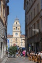 Parma City Center, via Farini and the Central Square: Piazza Garibaldi, Italy Royalty Free Stock Photo