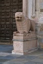 Parma, Italy - September 03 2009: statue of a lion at the entrance of the cathedral