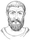 Parmenides portrait in line art illustration. Greek philosopher, vector
