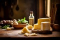 Parmesan cheese, known as Parmigiano Reggiano italian hard cheese in the kitchen. Generative Ai