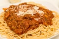 Parmesan Cheese on Spaghetti Bolognese Royalty Free Stock Photo