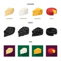 Parmesan, roquefort, maasdam, gauda.Different types of cheese set collection icons in cartoon,black,flat style vector