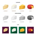 Parmesan, roquefort, maasdam, gauda.Different types of cheese set collection icons in cartoon,flat,monochrome style