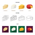 Parmesan, roquefort, maasdam, gauda.Different types of cheese set collection icons in cartoon,outline,flat style vector