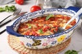 Parmigiana is an appetizer made from baked eggplant, cheese, garlic and tomato sauce. Traditional Italian dish in Royalty Free Stock Photo