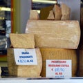 Parmigiano Reggiano. A gourmet cheese and meat shop in Bologna