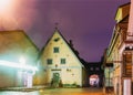 Parnu, Estonia. Night Evening View Of Oldest Building In Parnu A