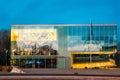 Parnu, Estonia. Night View Of Parnu Central Library In Evening Night Illuminations