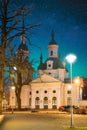 Parnu, Estonia. Night View Of Estonian Apostolic Orthodox Parnu Transformation Of Our Lord Church In Evening Night