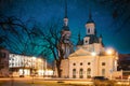 Parnu, Estonia. Night View Of Estonian Apostolic Orthodox Parnu Transformation Of Our Lord Church In Evening Night