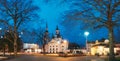 Parnu, Estonia. Night View Of Estonian Apostolic Orthodox Parnu Transformation Of Our Lord Church In Evening Night Royalty Free Stock Photo