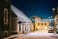 Parnu, Estonia. Night View Of Street With Old Buildings, Wooden Houses, Restaurants, Cafe, Hotels And Shops In Winter Royalty Free Stock Photo