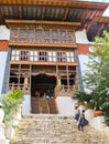 Paro, Bhutan - September 10, 2016: Low angle view of an old temple stairs.