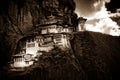 Paro's Taktsang 'Tigers Nest' Monastery in sepia tones, Paro, Bhutan Royalty Free Stock Photo
