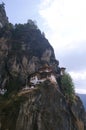 Paro Taktsang or Tiger`s Nest Buddhist Monastery, perched high up on the cliffside of the upper Paro valley in Bhutan Royalty Free Stock Photo