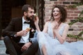 Parody and funny bride and groom. Happy wedding day Royalty Free Stock Photo