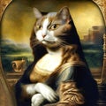 A parody of Leonardo Da Vinci\'s Gioconda with a cat as a model