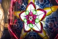 A Parol for sale at a stand at nighttime. A Filipino ornamental lantern displayed during the Christmas season. Made with capiz