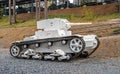 Parola, Finland - May 2, 2019: Tank Museum in the city of Parola. Soviet tank T-26. The tank is painted white during the