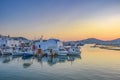 PAROS, CYCLADES, GREECE - JUNE 2018: Iconic view from the picturesque seaside village of Naousa on the island of Paros, Cyclades,