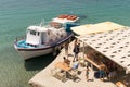 Paros, Greece, 10 August 2015. Arrival of a boat with passengers at famous Arodo beach in Paros. Royalty Free Stock Photo