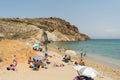 Paros, Greece, 09 August 2015.Tourists and local people enjoying their summer vacations at famous Kalogeros beach in Paros island. Royalty Free Stock Photo