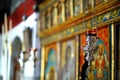 PAROS, GREECE, 18 2018 Beautiful details in a small Orthodox church in the center of Parikia Royalty Free Stock Photo