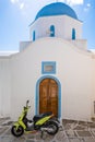 Blue dome Greek chapel in Lefkes village on Paros Island, Cyclades, Greece Royalty Free Stock Photo
