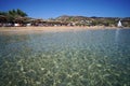 Paros, Greece, September 15 2018, An elite tourism crowds Faragas Beach due to an unbelievable crystalline water