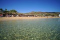 Paros, Greece, September 15 2018, An elite tourism crowds Faragas Beach due to an unbelievable and crystalline water