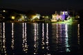 Paros, Greece, 15 September 2018 Night view in the port area of Aliki, a fishing village in Paros Royalty Free Stock Photo