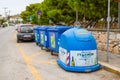 A row of dustbins for waste segregation. A site for sorting and collecting garbage