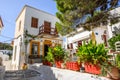 Small square with traditional Greek architecture in Lefkes village on Paros Island, Cyclades, Royalty Free Stock Photo