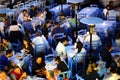 Paros, Greece, September 13 20018, tourists of various nationalities have a dinner in the small port of Naoussa