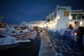 Paros, Greece, September 13, 20018, tourists of various nationalities relax in the charming port of Naoussa