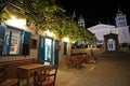 Paros, Greece, 14 September 2018, Traditional night view of a bar with its beautiful pergola Royalty Free Stock Photo