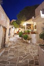 Paros, Greece, September 14 2018, Traditional night view of the square in the historic center Royalty Free Stock Photo