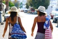 Paros, Greece, September 13 20018, Two young tourists stroll in Parikia