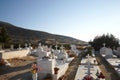 Paros, Greece, 15 September 2018, A typical Greek cemetery near an Orthodox church Royalty Free Stock Photo