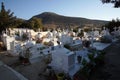 Paros, Greece, 15 September 2018, A typical Greek cemetery near an Orthodox church Royalty Free Stock Photo