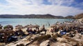 Paros, Greece, September 14 2018, view of Kolimbithres beach full of tourists of various nationalities