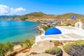 White traditional Greek church on Monastiri beach, Paros island, Greece Royalty Free Stock Photo