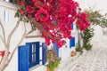 Paros island, Greece, traditional greek house with flowers. Popular tourist destination in Europe. Royalty Free Stock Photo