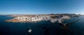 Paros island, Naousa cityscape panorama aerial drone view. Greece,  Cyclades Royalty Free Stock Photo